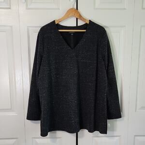 J. Jill Wherever Double-Face‎ Jersey V-Neck Tunic Black Speckle Size XL Comfort